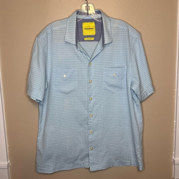 Tommy Bahama Men's Silk Blend Island modern Fit Blue Short Sleeve Shirt Large - Picture 1 of 7